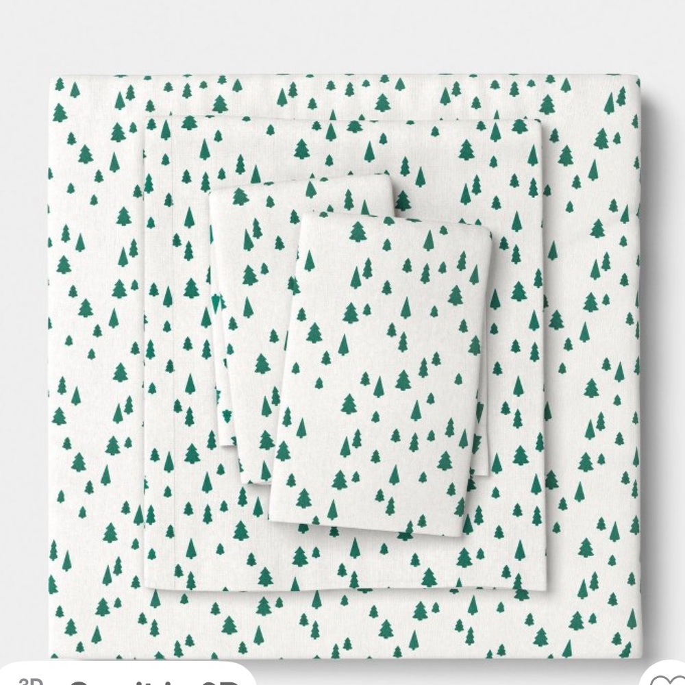 New wondershop flannel queen sheet set pine tree  green white 4pc set